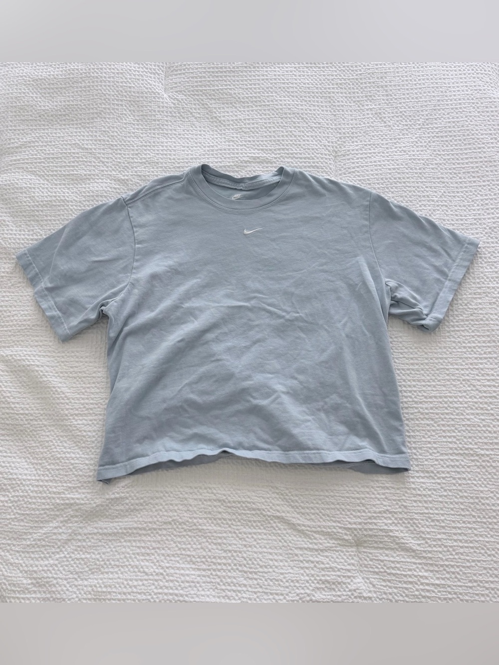 Nike Light Blue Cropped Crewneck Tee with Mini Swoosh